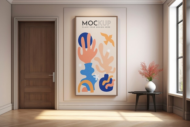 PSD apartment door with poster mockup design