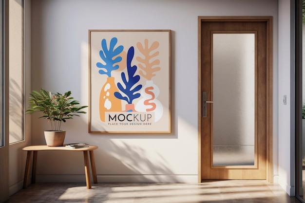 PSD apartment door with poster mockup design