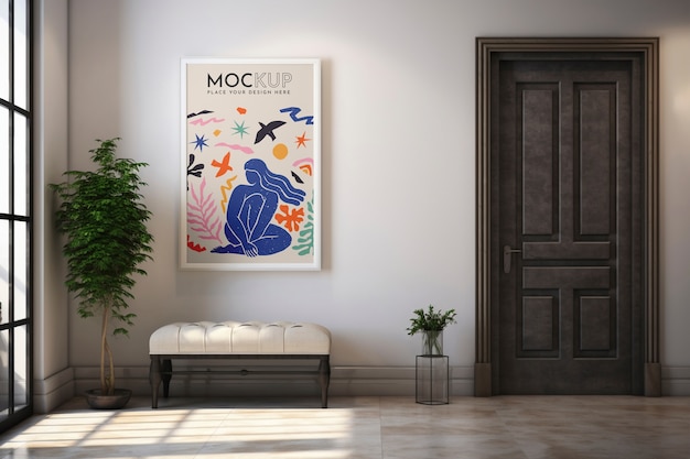 PSD apartment door with poster mockup design