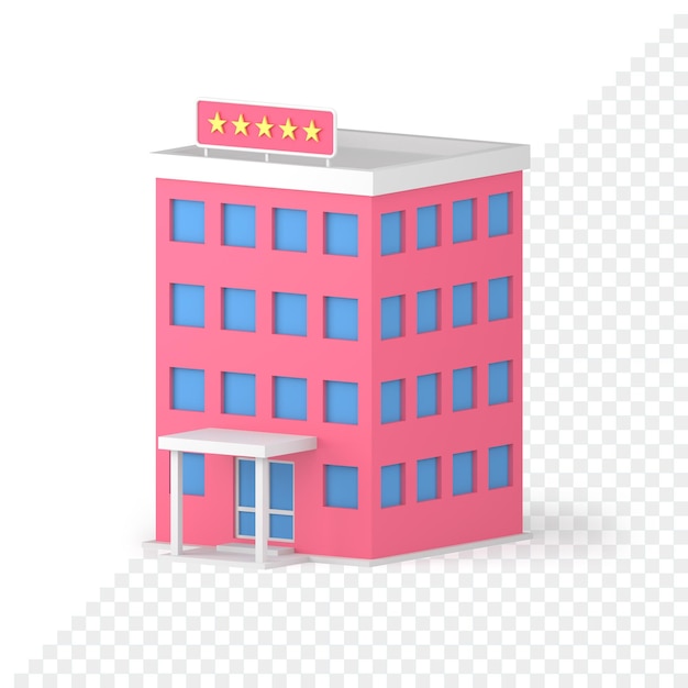 아파트 호텔 핑크 외관 문 입구 및 창 3d 아이콘