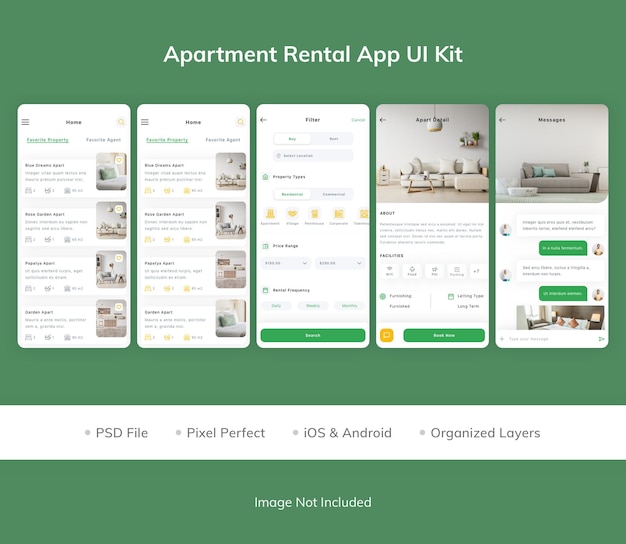PSD apartment rental app ui kit