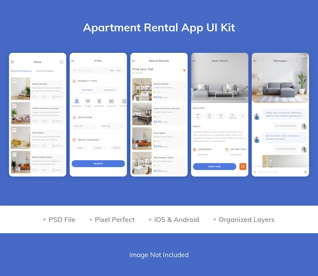 PSD apartment rental app ui kit