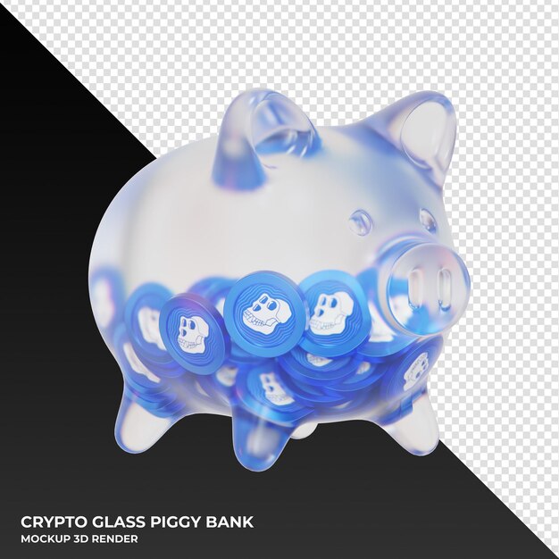 Apecoin Ape Szklana Skarbonka Z Monetami Kryptograficznymi Ilustracja 3d