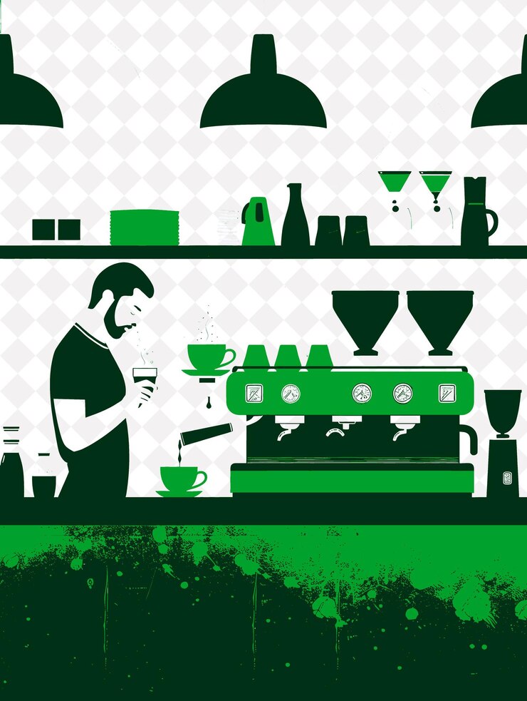 PSD aperitivo coffee culture scene with a barista making an espr italy culture illustration design