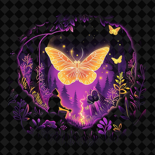 Åpne Fantasy Nights fortryllende landskaper med Neon Forest Y2K-kunst og illustrasjon dyredesign