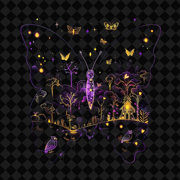 Åpne Fantasy Nights fortryllende landskaper med Neon Forest Y2K-kunst og illustrasjon dyredesign