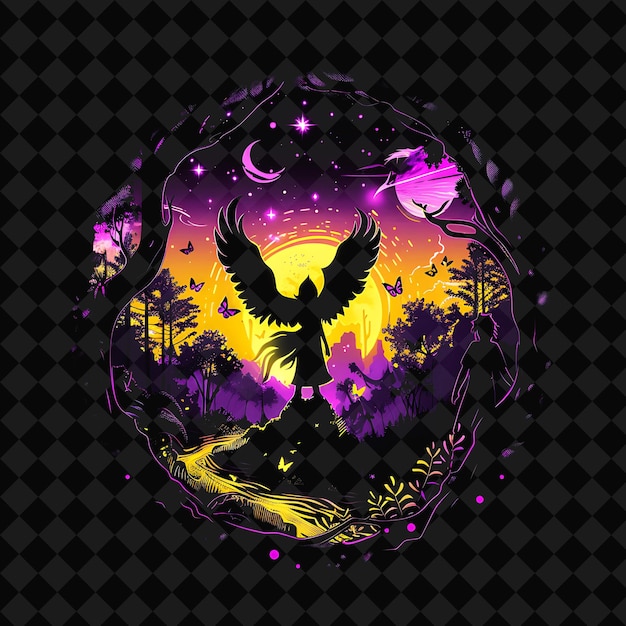 Åpne Fantasy Nights fortryllende landskaper med Neon Forest Y2K-kunst og illustrasjon dyredesign