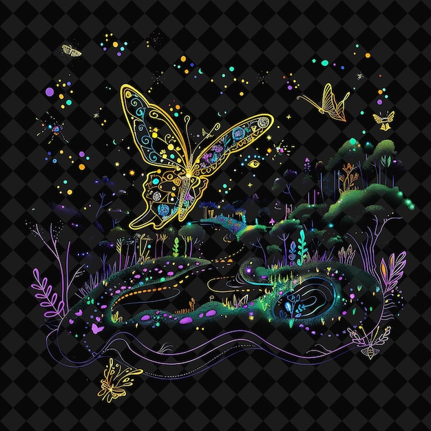 Åpne Fantasy Nights fortryllende landskaper med Neon Forest Y2K-kunst og illustrasjon dyredesign