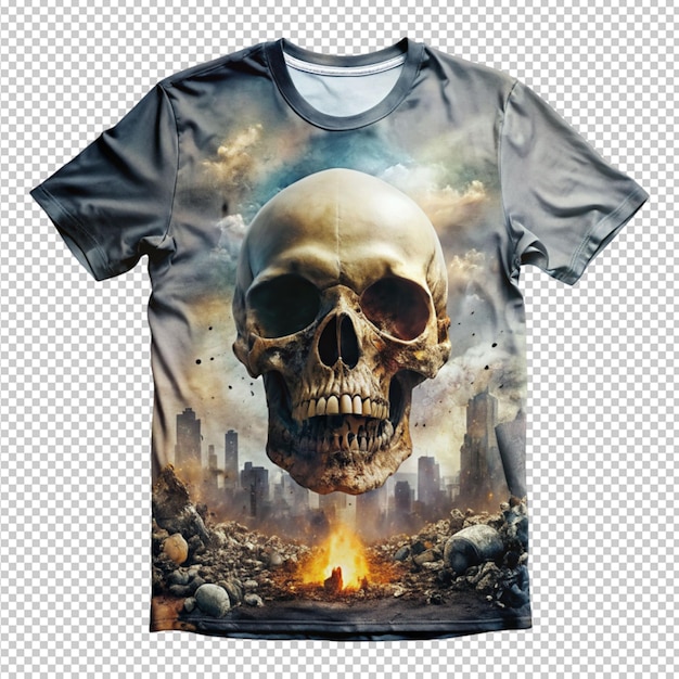 PSD apocalyptisch halloween schedel t-shirt ontwerp op doorzichtige achtergrond
