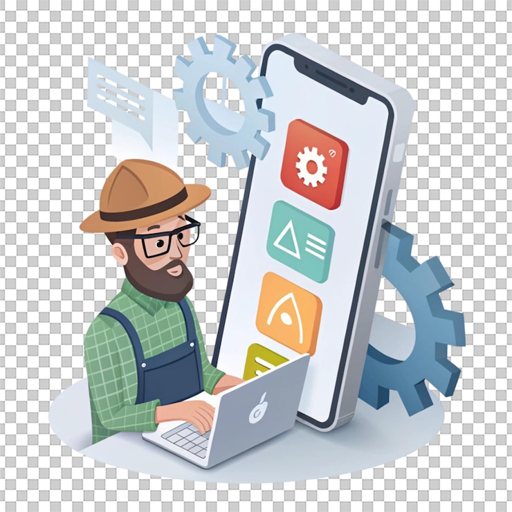 PSD app developer 3d icon with innovative design isolated on white background for techrelated visuals