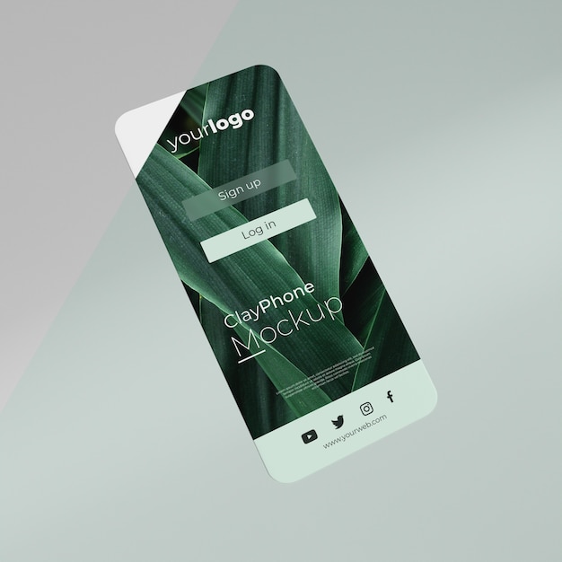 PSD app interface mock-up on phone screen composition