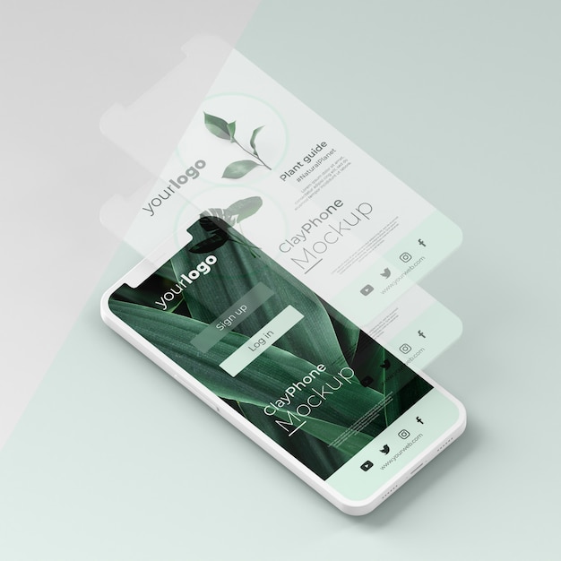 PSD app interface mock-up on phone screen