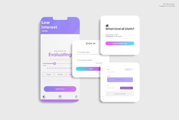 PSD app interface mockup