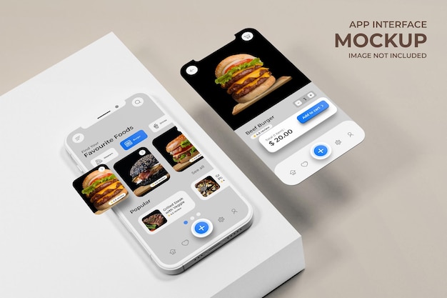 電話スクリーンモックアッププレミアムpsdのフードデリバリーディスプレイとアプリのインターフェース