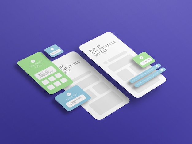 PSD interfaccia dell'app con mockup dello schermo pop-up