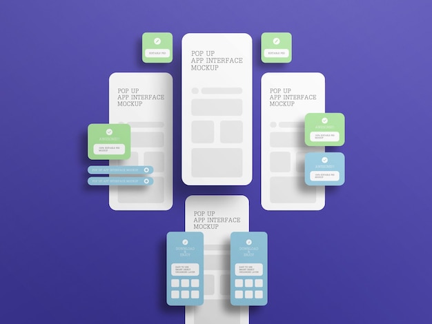 PSD app interface with pop up screen mockup