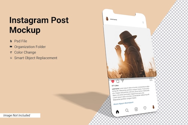 App-scherm instagram post mockup geïsoleerd