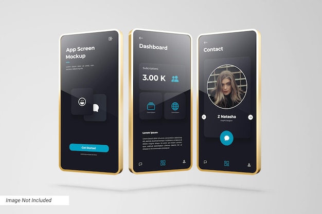 App-schermmodel met 3D gouden rand