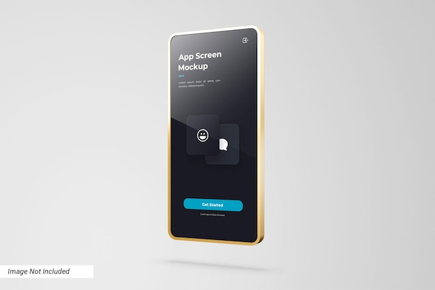 Mockup dello schermo dell'app con cornice dorata 3d