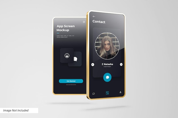 Мокап экрана приложения с 3d-золотой рамкой