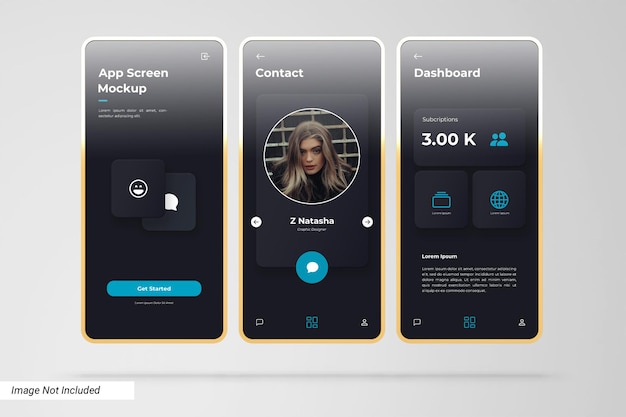 Mockup dello schermo dell'app con cornice dorata 3d