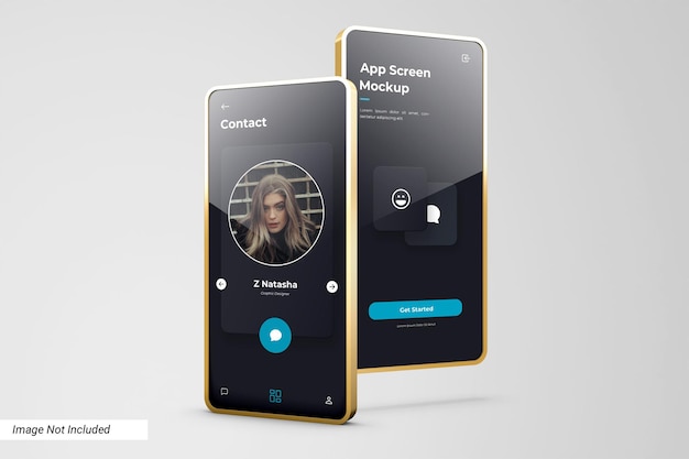 Mockup dello schermo dell'app con cornice dorata 3d