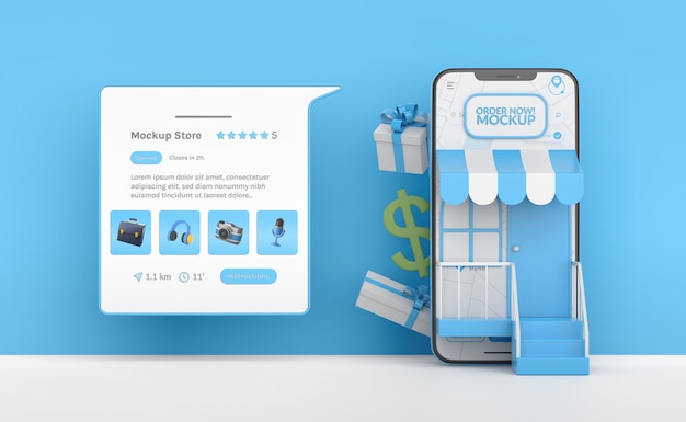 PSD design del mockup di spedizione dell'app store