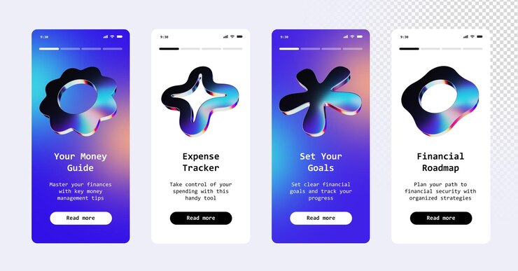 PSD app story with chrome effect 3d organic icons