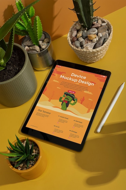 Apparaat mockup omringd door Mexicaanse esthetiek