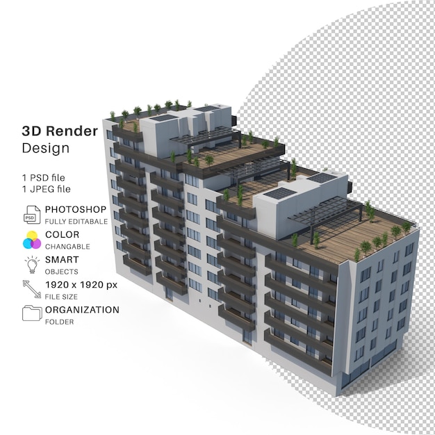 Edificio di appartamenti modellazione 3d file psd edificio realistico