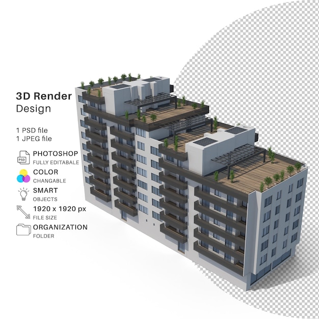 3D-моделирование квартирного здания PSD-файл Реалистичное здание