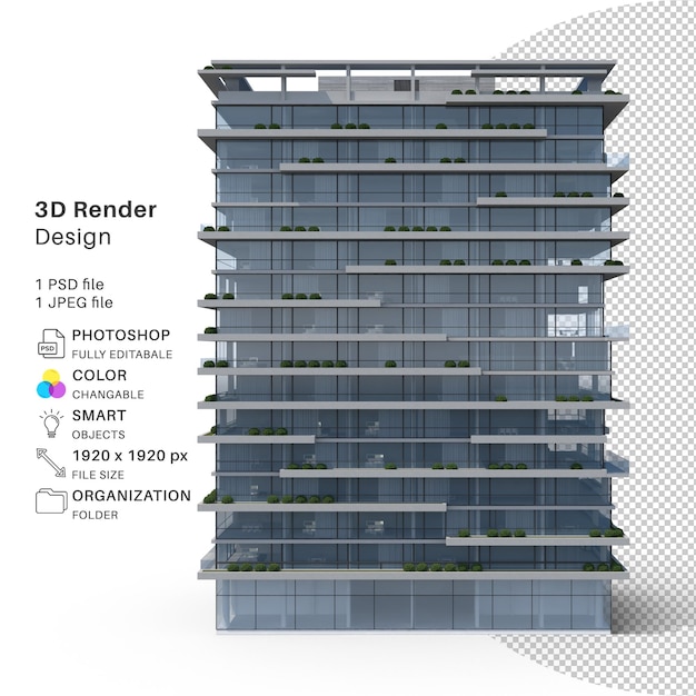 아파트 빌딩 3d 모델링 Psd 파일 현실적인 빌딩