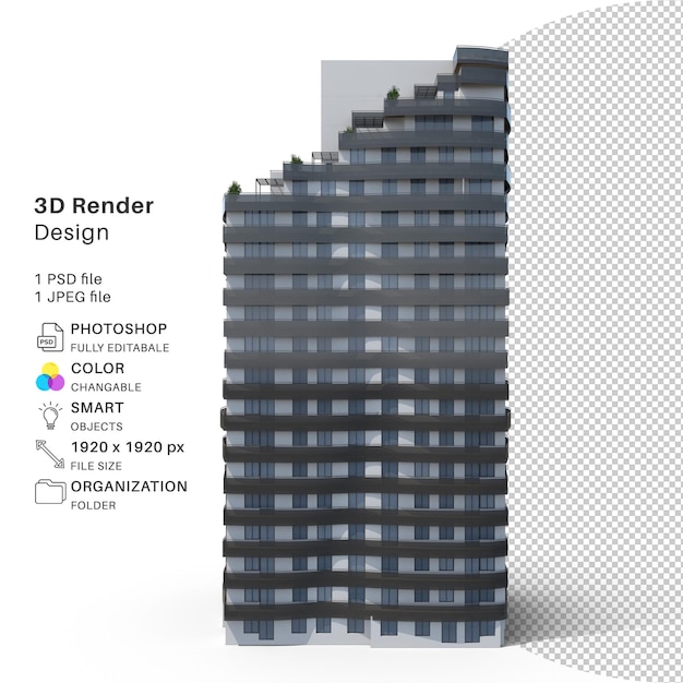 아파트 빌딩 3d 모델링 Psd 파일 현실적인 빌딩