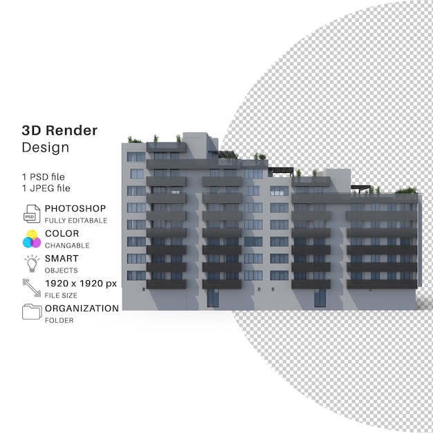 아파트 빌딩 3d 모델링 Psd 파일 현실적인 빌딩