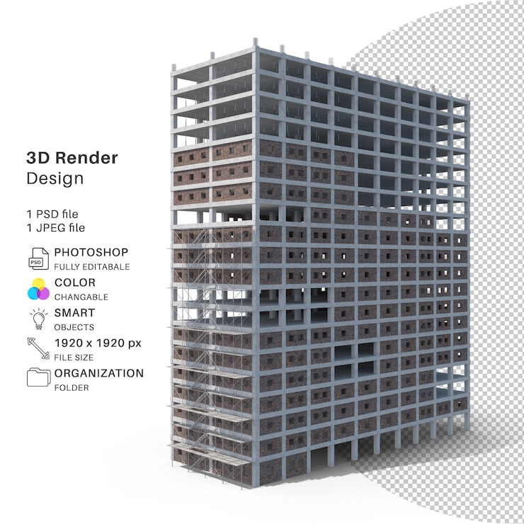 PSD appartment building 3d modeling psd file realistic building