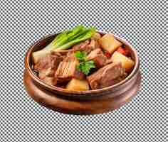 PSD appetizing braised pork with dried bamboo shoots isolated on transparent background