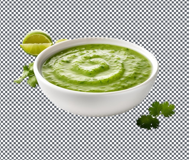 PSD appetizing cilantro lime sauce in bowl isolated on transparent background