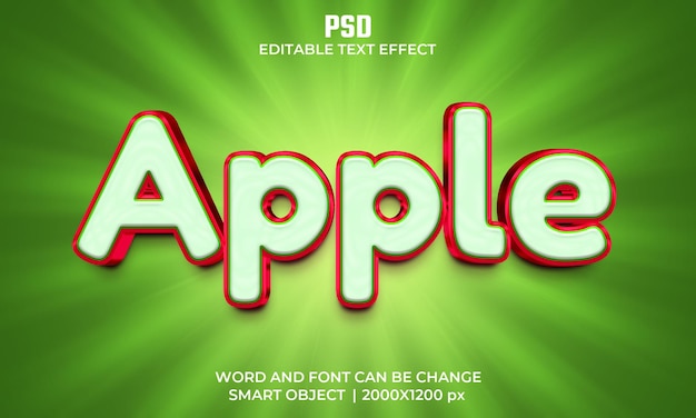 Apple 3d editable text effect Premium Psd with background