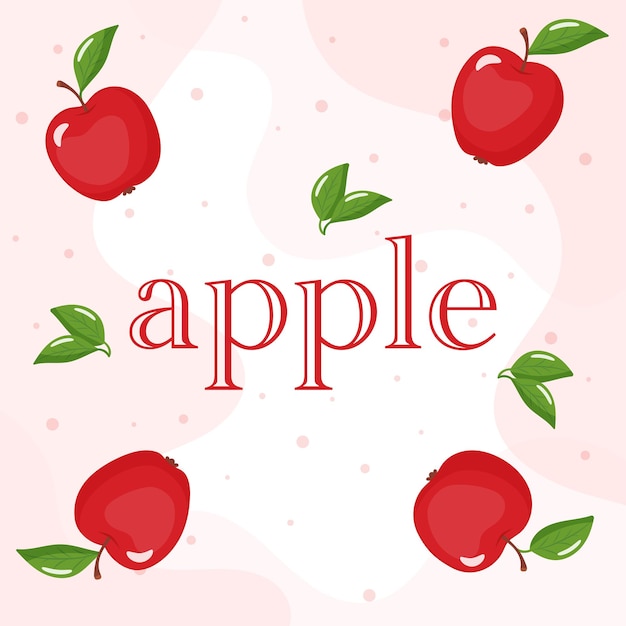 PSD apple card with leaves on a pink background and the inscription