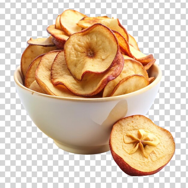 PSD apple chips in a bowl on transparent background