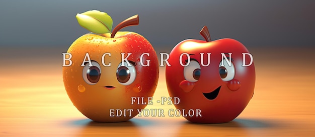 PSD apple and cute cartoon