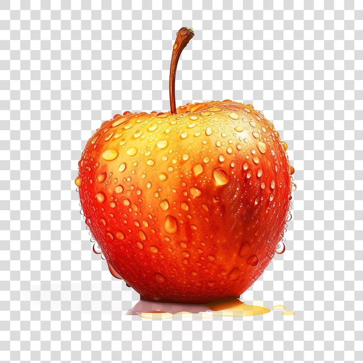 PSD apple fruit with drops running down isolated on transparent background png
