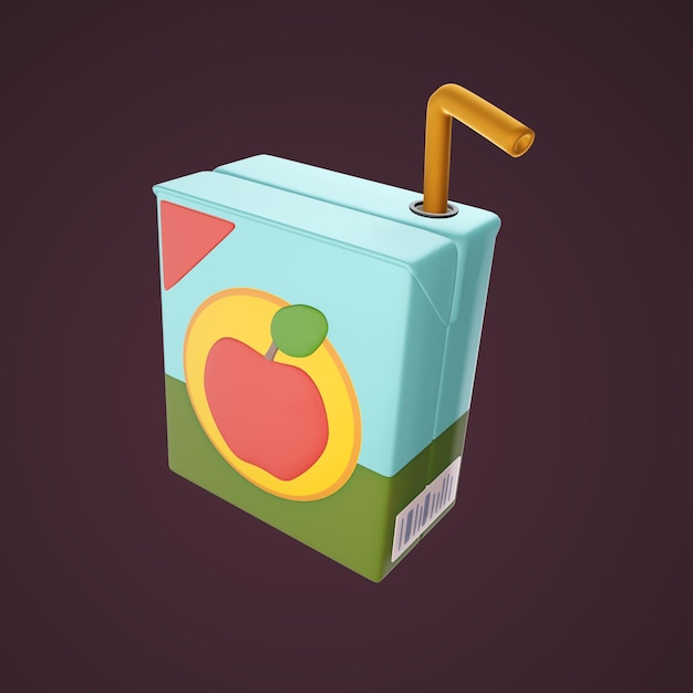 apple juice box 3d illustration transparent background