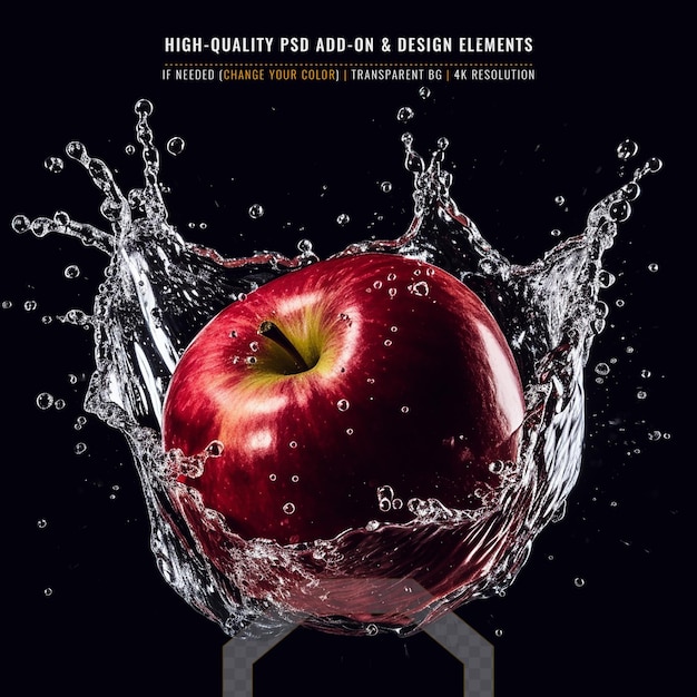 PSD apple in a splash of water explosion on tranparent background