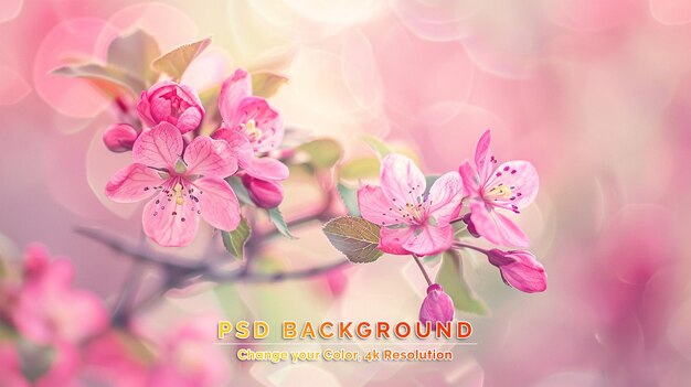 PSD apple tree flower blossoming at spring time floral sunny vintage natural background