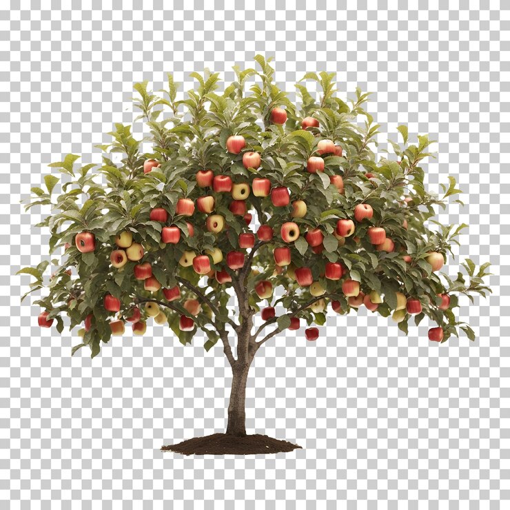 PSD apple tree loaded with fruit isolated perfectly for transparent background use in marketing and cove