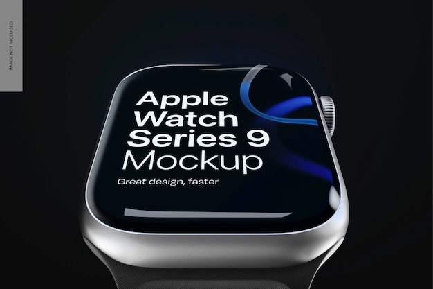 PSD apple watch series 9 с черным фоном mockup close up