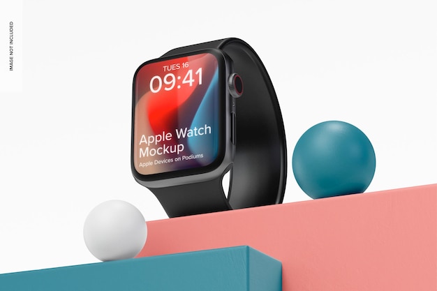 Apple watch with podium mockup, low angle view