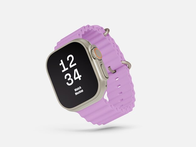 紫のストラップのアップルウォッチ