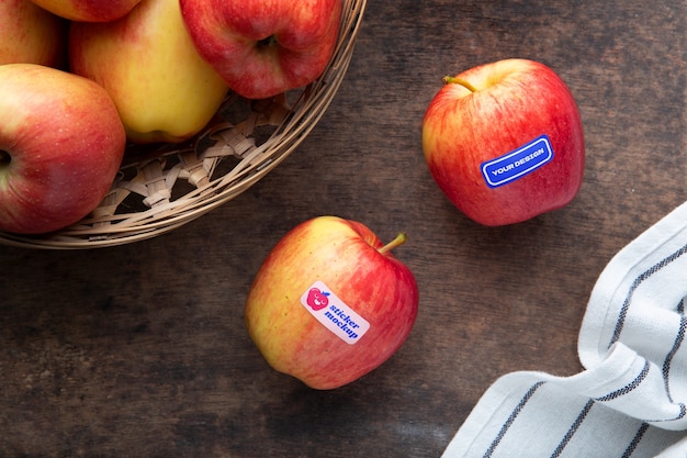 PSD apples arrangement with sticker mockup